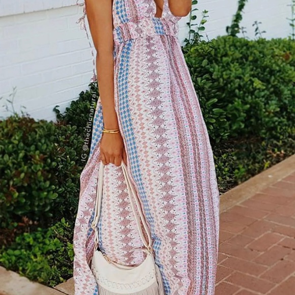 Lulu’s Maxin' Relaxin' Blue Multi Print Sleeveless Tie-Strap Maxi Dress - Picture 5 of 6